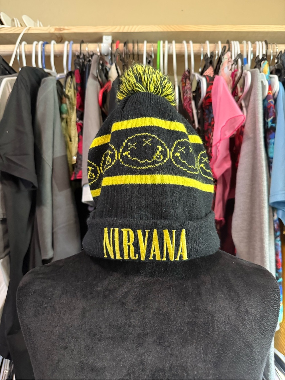 NIRVANA Black & Yellow Knit Pom Beanie for Kids